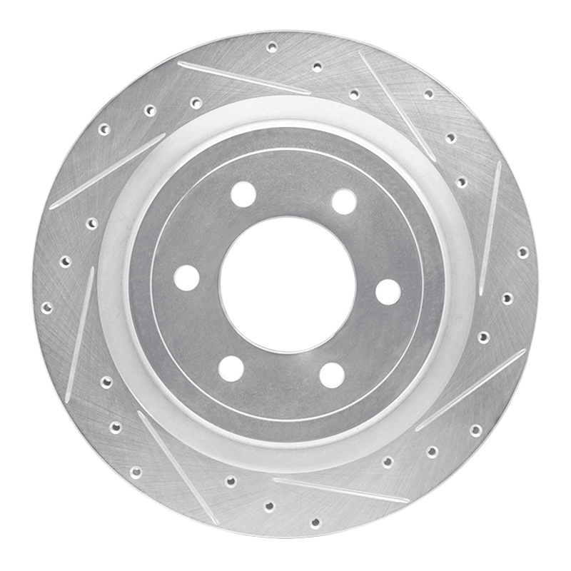 Ford F-150 Lightning Brake Rotor (1) - Rear Right - R1 Concepts - Drilled & Slotted - Silver - `21-`25